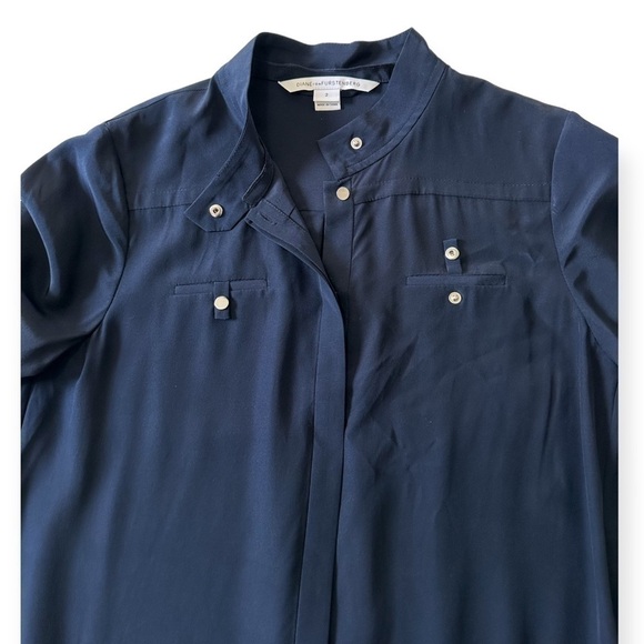 Diane Von Furstenberg Marianna Navy Silk Shirt Dress, Size 2 - Picture 6 of 13